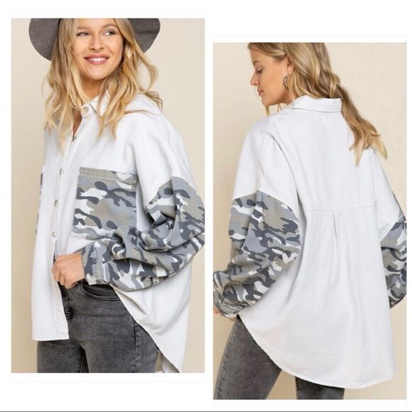 Copy - BEIGE Cream Camo Oversized Shacket - Picture 2 of 16